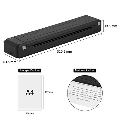 Wireless A4 Paper Printer, HPRT MT800 Wireless Bluetooth Portable Mini Printer Support Ordinary A4 Paper, Direct Thermal Transfer Printer with Auto Paper Feed for Android & iOS Mobile
