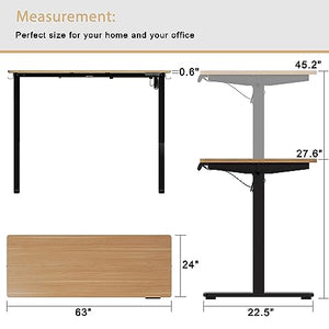 Meilocar Electric Standing Desk with Memory Controller, Height Adjustable, 63" x 24" Tabletop