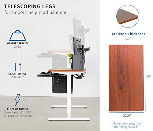 VIVO Electric Height Adjustable 60 x 24 inch Stand Up Desk, Dark Walnut Solid One-Piece Table Top, White Frame, Standing Workstation with Elegant Touch Screen Controller, DESK-KIT-2EW6D