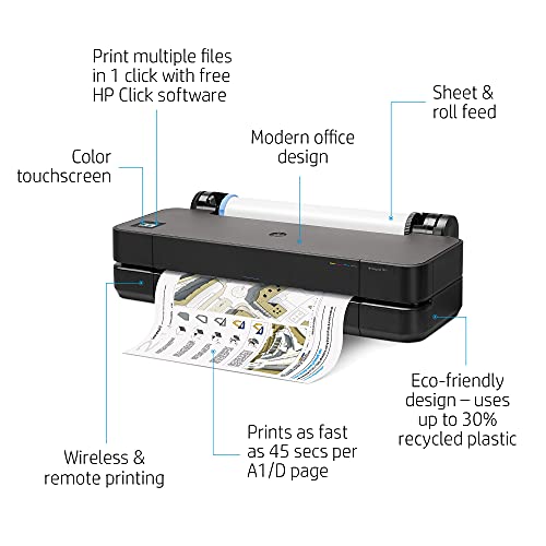 HP DesignJet T210 Large Format Compact Wireless Plotter Printer - 24", with Modern Office Design (8AG32A)