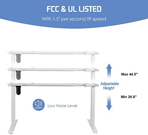 Electric Adjustable Standing Desk Frame - Stand up Desk Frame with Height and Width Adjustable Desk Electric Sit Stand Desk Base Single Motor Memory Preset Controller Home Office White (Frame Only)