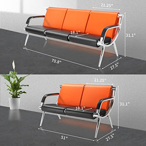 Leadzm Waiting Room Bench, Office Guest Chairs Reception Chairs with Arms, PU Leather - Lobby Furniture for Salon Barbershop Airport Clinic Hospital Bank