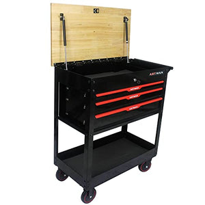 Generic 3 Drawers Multifunctional Tool Cart with Wheels and Wooden Top