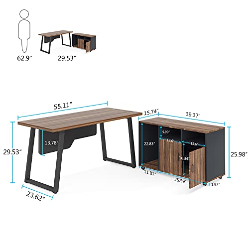 Tribesigns Executive Office Desk, 55 inch L Shaped Desk with Mobile File Cabinet, Modern Computer Desk with 40 inch Printer Stand for Home Office (Dark Walnut)