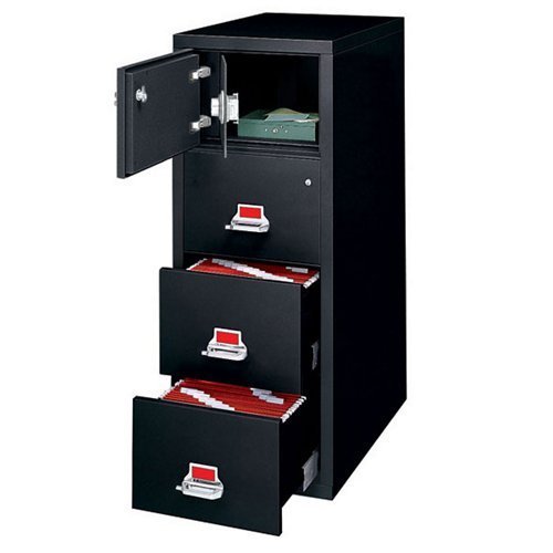 Fireproof Three Drawer Vertical File with Safe 32"D Platinum