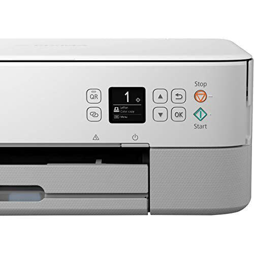 Canon PIXMA TS Series All-in-One Color Wireless Bluetooth Inkjet Printer - White - Copier/Printer/Scanner - 13.0 ipm, Auto 2-Sided Printing, Voice-Activated, 1.44" OLED