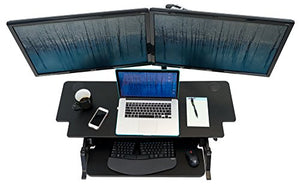 iMovR ZipLift+ 42" Standing Desk Converter with Ergonomic Tilting Keyboard Tray in Black with EverMat Portable Standing Mat