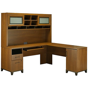 Bush Furniture Achieve L Shaped Desk with Hutch in Warm Oak