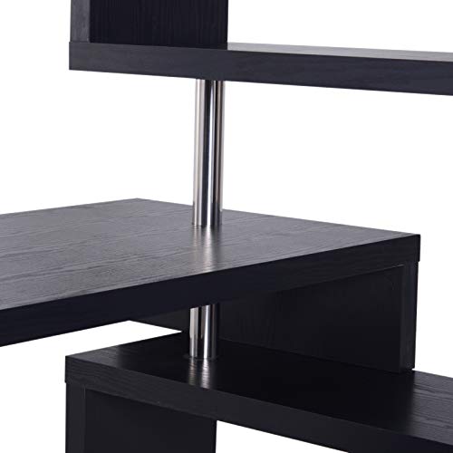 HOMCOM 94" 4 Tier L-Shaped Rotating Versatile Computer Desk with Shelves and Steel Frame - Black