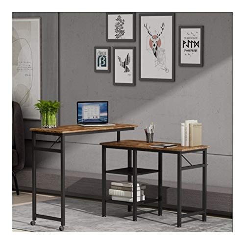 Industrial Office 360°Rotating Corner Computer Desk, L-Shaped Modern Office Study Workstation, with Storage Shelf Vintage Brown Industrial Style Tower Shelf