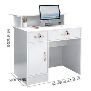 QUDEX Reception Desk Front Counter Desk with Lights - Salon/Office Checkout Table with Storage (Pink-B) 80*50*100cm