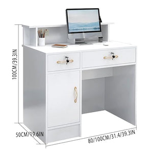 QUDEX Reception Desk Front Counter with Lights, Salon Office Checkout Table, Blue-A, 100*50*100cm