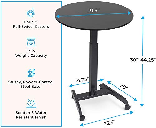 Stand Steady Height Adjustable Round Table & Multifunctional Mobile Workstation | Portable Standing Desk with Pneumatic Air Lift | Collaborative Workspace for School & Office | Easy Assembly (Black)