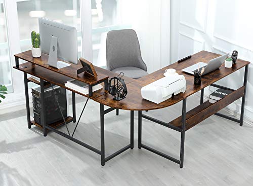 Sedeta L Shaped Desk, 70.9 inches Corner Computer Desk with Monitor Stand Riser, Drafting Drawing Table with Tiltable Desktop, Workstation Study Writing Table Art Desk for Home Office, Rustic Brown