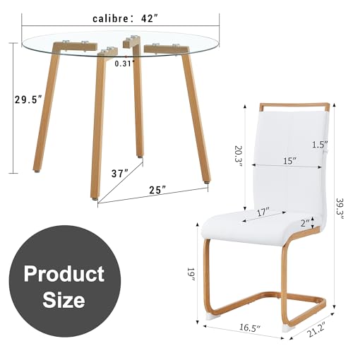 Pidock Round Dining Table and Chairs Set for 4 - 42" Tempered Glass Tabletop - Wood White