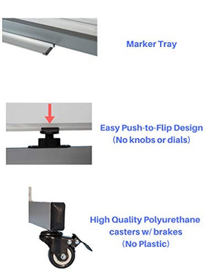 OfficeGenius Large Mobile 68x38 Magnetic White Board on Wheels with Stand, Double Sided Portable Dry Erase Whiteboard w/Quick Flip Reversible Easel - Updated for 2020