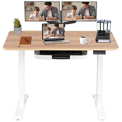 MONOMI Electric Height Adjustable Standing Desk, 48 x 24 inches Stand up Desk Workstation, Sit Stand Home Office Table with 4 Programmable Preset Controller (Oak Top/White Legs)