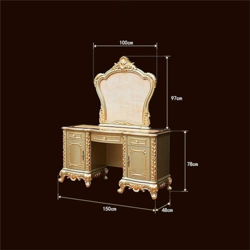 Vintage Solid Wood Dressing Table Princess Dressing Table with Drawers Bedroom Furniture