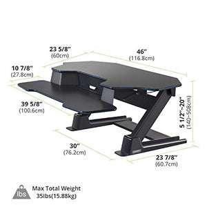 EUREKA ERGONOMIC Height-Adjustable Sit-Stand Desktop and Gaming Workstation, 46-Inch Wide, Fits Height Up To 6 Ft 5 Inches, No Assembly Required, SGS Top Rated, Black