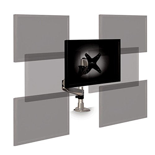 3M Easy Adjust Desk Mount Monitor Arm, Adjust Height, Tilt, Swivel and Rotation by Holding and Moving Monitor, Free Up Desk Space, Clamp or Grommet, For Monitors Up to 20 lbs <= 27", Silver (MA245S)