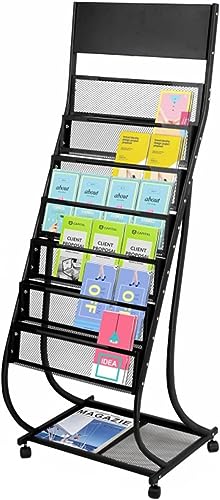 HACSYP Metal Posters Rack with Wheels, Floor-Standing Magazine & Leaflets Display Stand - Black