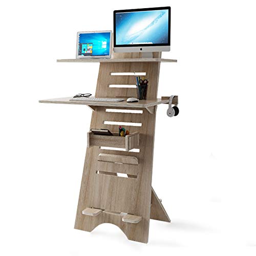 Modern Height Adjustable Sit to Stand Up Desk. Large Wood Desk Spaces That Easily Adjust for Ergonomic Standing or Sitting. Perfect as Home Office Work Desks and Multi-Task Computer Table Workstation.