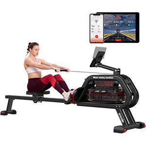 SNODE Water Rowing Machine with Bluetooth APP, Home use Water Resistance Rower Machine 331 lbs Capacity, Water Row Machine Home use with LCD Monitor and Pad Holder