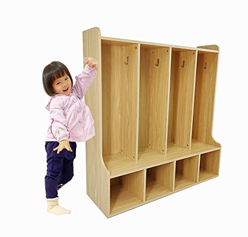 FixtureDisplays® 4-Section Kids School Coat Locker 41 X 13 X 43" with Bench and Cubbies, Backpack and Cubby Storage Organizer with Hooks, MDF Wood Locker for Daycares, Classrooms‘ Homes 10059