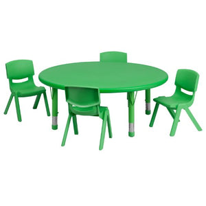 Flash Furniture 45'' Round Green Plastic Height Adjustable Activity Table Set with 4 Chairs