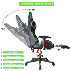 Gaming Chair - Onlyliua Office Chair High Back Computer Chair Adjustable Backrest Reclining Leather Office Chair with Footrest with Headrest and Lumbar Support