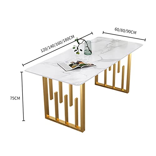 BinOxy Marbled Computer Desk with Golden Geometric Legs - 160cm Size