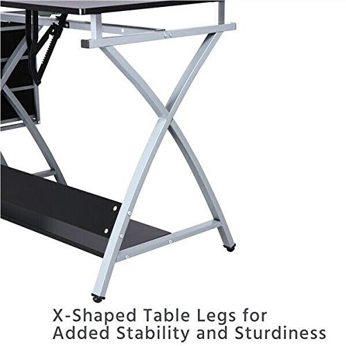 LCSA Drafting Table Drawing Table Adjustable Art Craft Desk w/Storage Drawers&Stool
