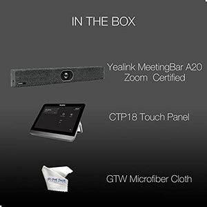 Global Teck Worldwide Yealink A20-020-ZOOM Certified MeetingBar Conference System with CTP18 Touch Console - Teams, Zoom, Skype Compatible - by GTW