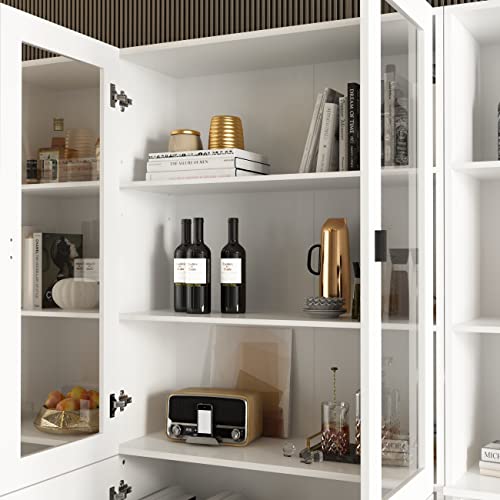 AIEGLE 3-pc Large Bookshelf Set with Glass Door, White (62.9" W x 12.2" D x 70.9" H)