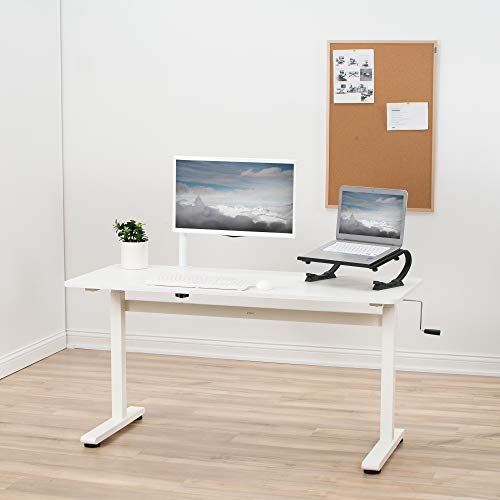 VIVO Height Adjustable 55 x 24 inch Standing Desk, Hand Crank Sit Stand Home Office Workstation with Frame and Table Top, White, DESK-M55TW