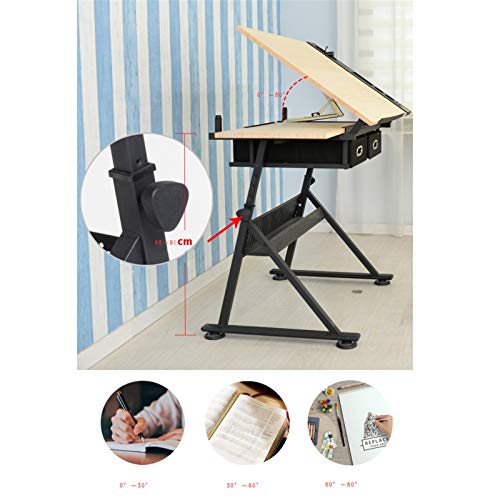 FLaig Height Adjustable Drafting Desk with Tiltable Tabletop and Storage Drawers