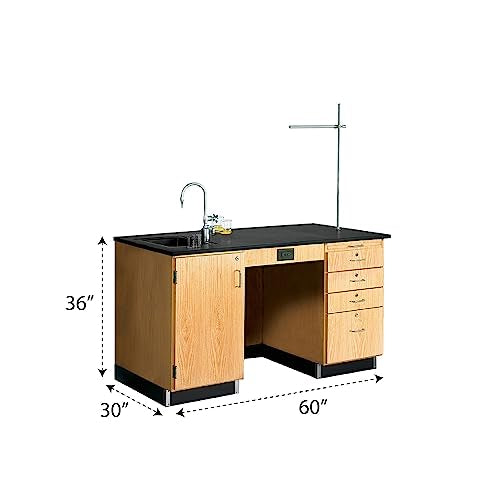 Diversified Woodcrafts Classroom Science Desk with Sink and Cabinet, 60" W x 30" D x 36" H, Solid Oak Base, Epoxy Resin Top, Made in USA