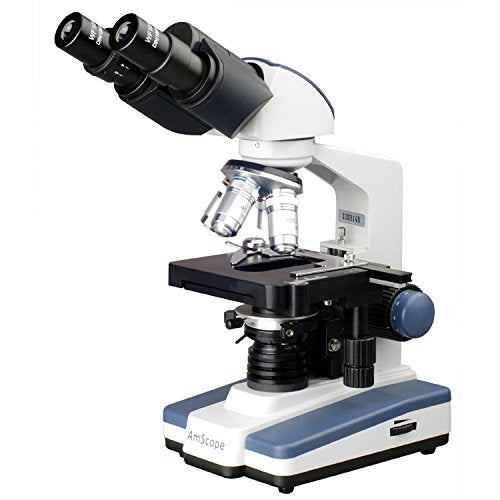 AmScope B120A Siedentopf Binocular Compound Microscope, 40X-1600X Magnification, Brightfield, LED Illumination, Abbe Condenser, Double-Layer Mechanical Stage
