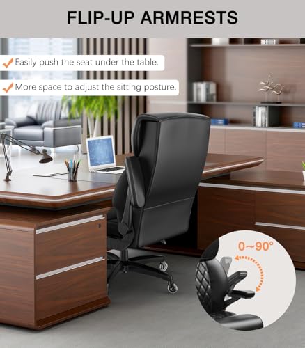 Raynesys Big and Tall Office Chair 500lbs Capacity, High Back Executive Chair with Armrests, Wide Seat, Ergonomic Bonded Leather, Black