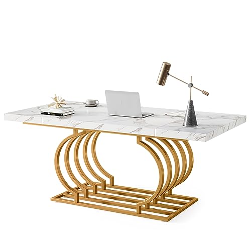 Tribesigns 63" Modern White and Gold Executive Office Desk