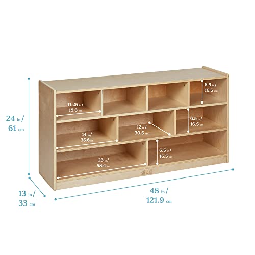 ECR4Kids-ELR-17202 Birch 9-Cubby School Classroom Block Storage Cabinet with Casters, Natural, 48" W