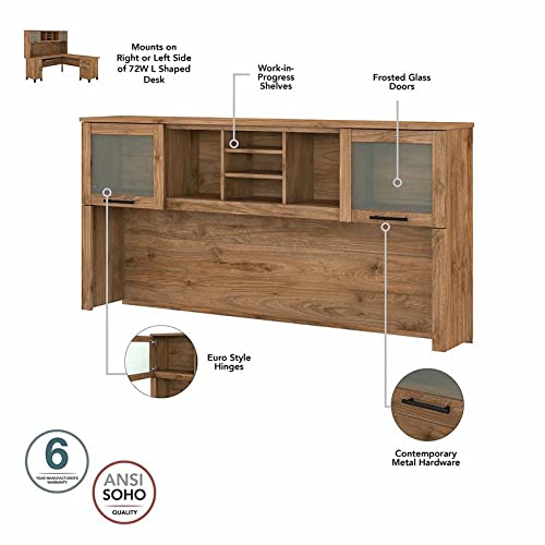 Bush Furniture UrbanPro 72W Sit to Stand L Desk with Hutch - Fresh Walnut - Engineered Wood