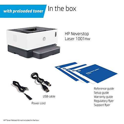 HP Neverstop Laser Printer 1001nw, Wireless Laser with Cartridge-Free Monochrome Toner Tank (5HG80A)