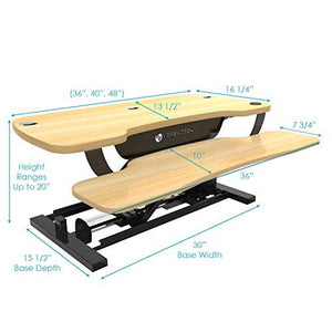 VersaDesk Power Pro USA Manufactured | Electric Height-Adjustable Desk Riser | Standing Desk Converter | Sit to Stand Desktop with Keyboard + Mouse Tray | 36" X 24" | Black Frame, Maple Body