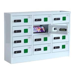 Bpatoimsx Cell Phone Steel Locker with Charging Station - White, 12 Slots