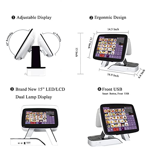 MEETSUN All in One POS Cash Register 15'' Touch Screen Windows PC with Built-in 2 1/4'' Thermal Receipt Printer for Restaurant Businesses SET03