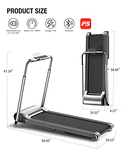 OVICX Portable Foldable Treadmill for Home with Photoelectric Heart-Rate Detection Running Machine with Bluetooth Small Treadmill for Apartment Gray
