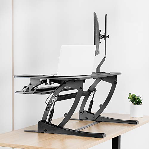 VIVO Black Height Adjustable 36 inch Stand up Desk Converter Quick Sit to Stand Tabletop Dual Monitor Riser, DESK-V000V