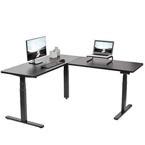 VIVO Electric Height Adjustable 67 x 60 inch Corner Stand Up Desk, Black Solid One-Piece Table Tops, Black Frame, L-Shaped Standing Workstation, DESK-KIT-3E6B