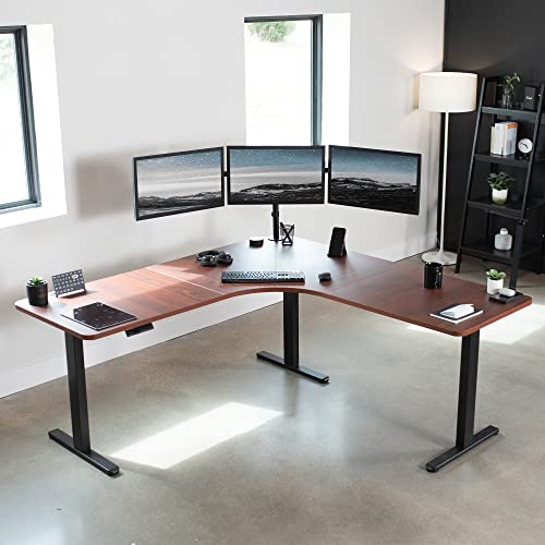 VIVO Electric Height Adjustable L-Shaped Corner Stand Up Desk, Dark Walnut Table Top - E3C Series
